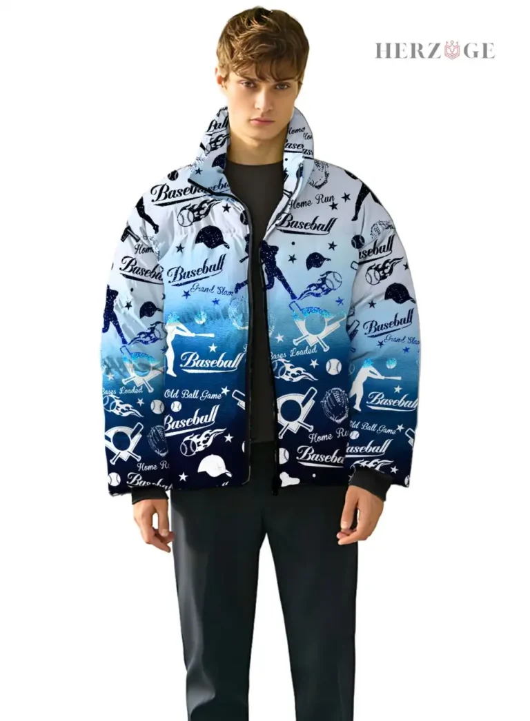 baseball puffer jacket | baseball winter jacket | baseball jacket outfit | baseball themed gift ideas | puffy baseball jacket