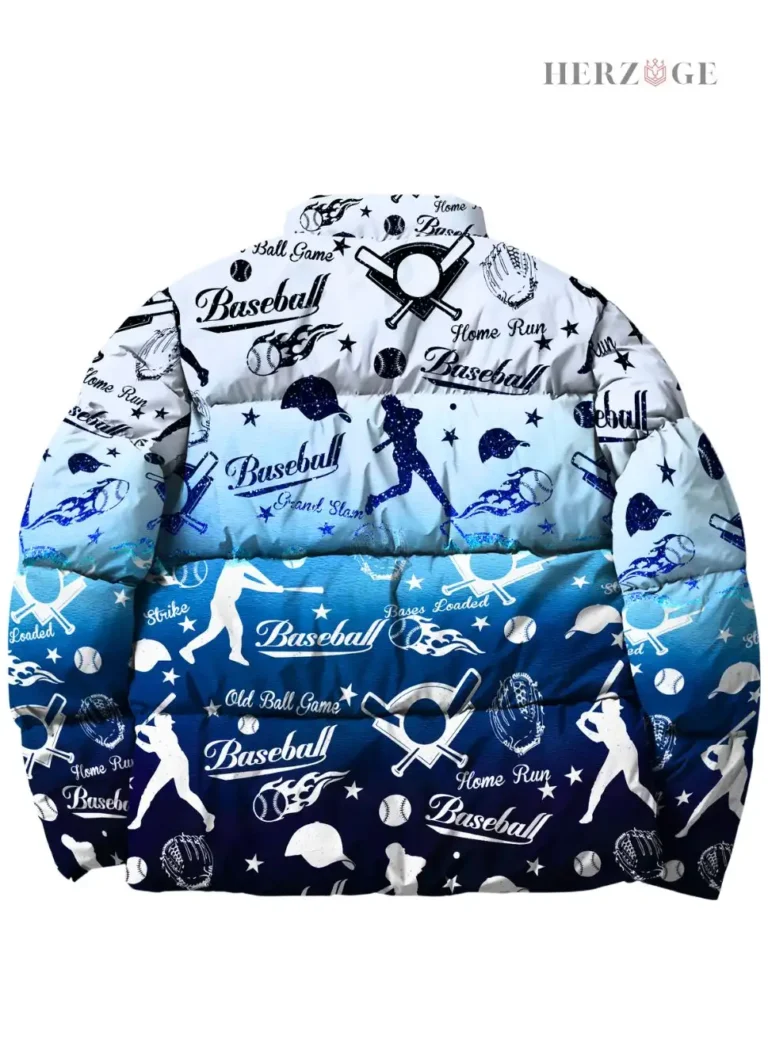 baseball puffer jacket | baseball winter jacket | baseball jacket outfit | baseball themed gift ideas | puffy baseball jacket