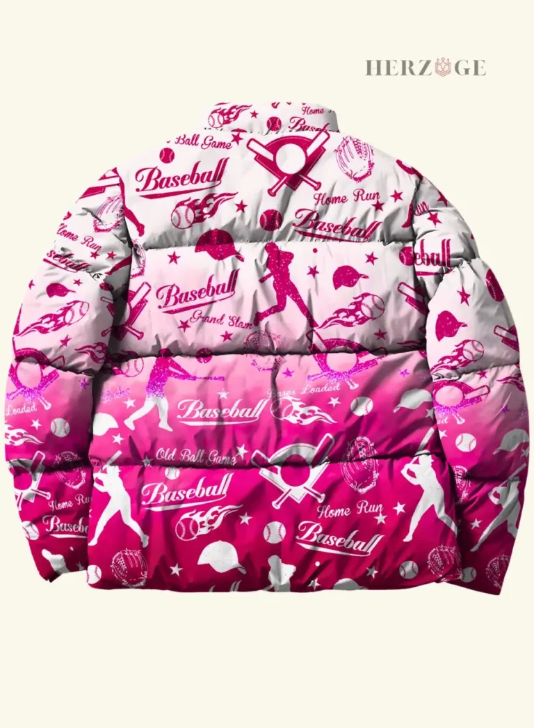 baseball puffer jacket | baseball winter jacket | baseball jacket outfit | baseball themed gift ideas | puffy baseball jacket