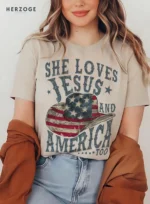 she loves jesus and america too shirt | loves jesus and america too shirt | jesus American flag shirt