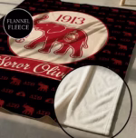 Close up of the personalized Delta Sigma Theta blanket showing the Flannel Fleece material option, featuring a circular inset highlighting the smooth, soft white fleece texture on the back.