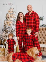Christmas Plaid Pajamas for Family with Dog