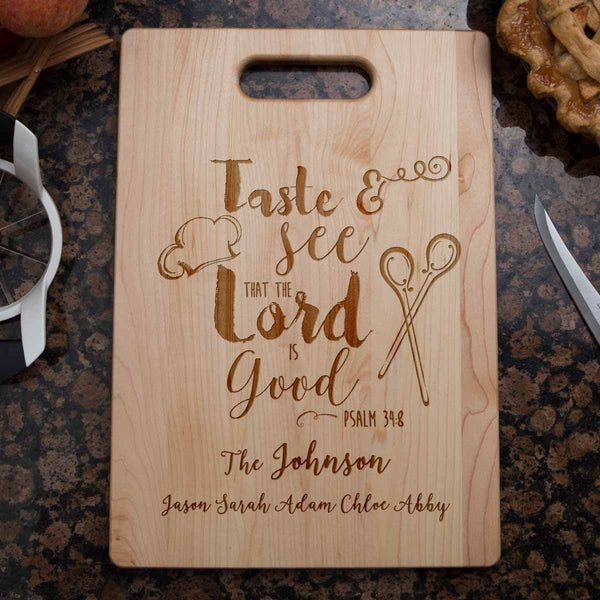 taste and see that the lord is good | bible verse cutting board | christian cutting boards