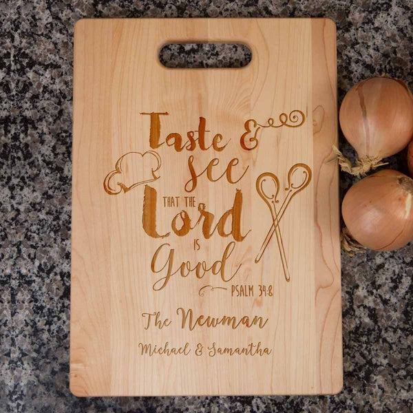 taste and see that the lord is good | bible verse cutting board | christian cutting boards