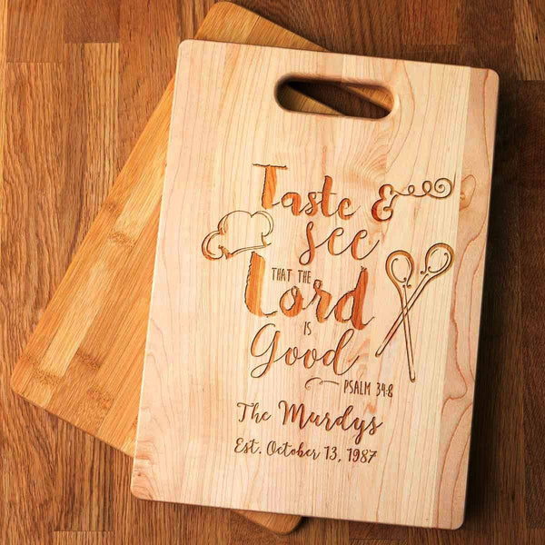 taste and see that the lord is good | bible verse cutting board | christian cutting boards