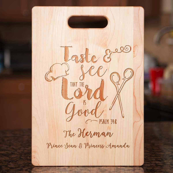 taste and see that the lord is good | bible verse cutting board | christian cutting boards
